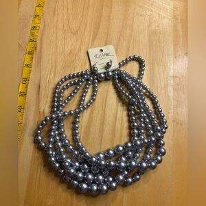 Vintage Esmor Multi-Strand Silver Faux Pearl Necklace & Earrings Set
